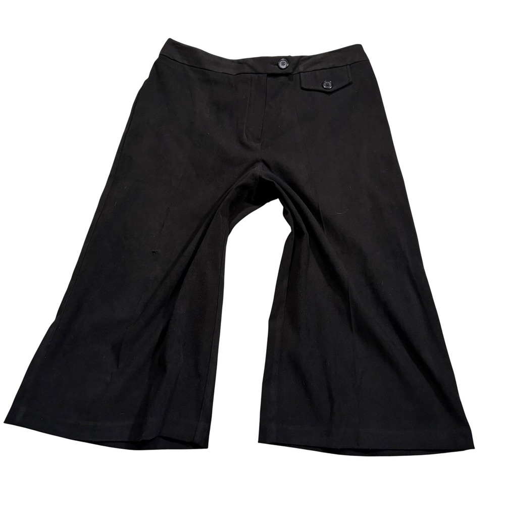 Y2K Black Wide Leg Cropped Trousers Gaucho Pants Size 8 Stretch